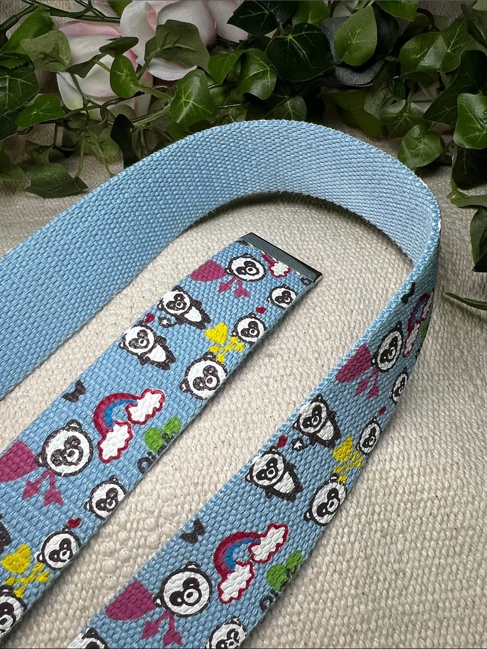 🔥Vintage Light Blue Canvas Belt with Panda Buckle